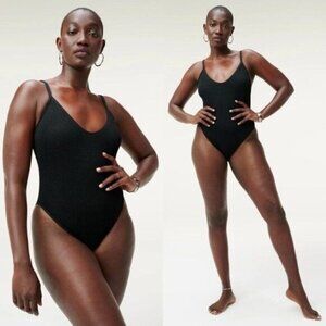 NWT Good American Always Fits One Piece 2XL-3XL Black001 Stretch Cheeky Crinkle